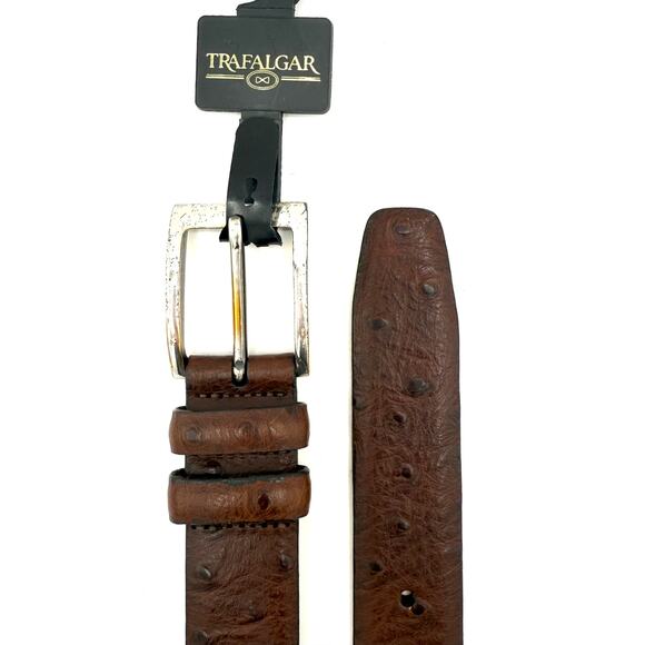 Vintage Trafalgar Brown Ostrich Print Leather Belt Size 42 Made in USA - Picture 1 of 10